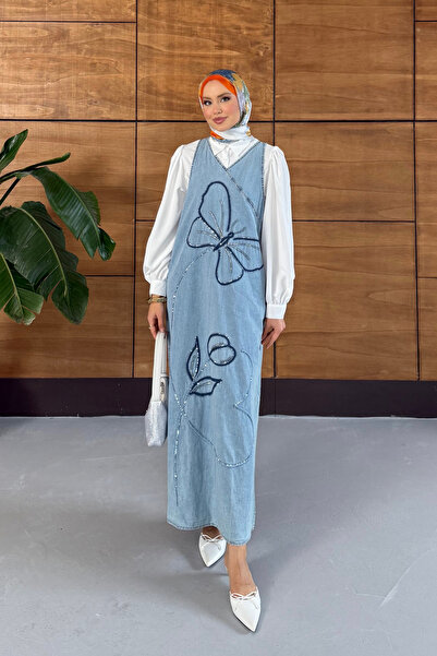 Miss Allos Women's Embroidered Smart Denim Dress