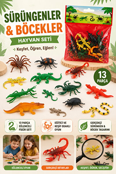 Tamsena Store 13 Parça Sürüngen ve Böcek Figür Seti Çocuk Eğitici Hayvan Oyun...