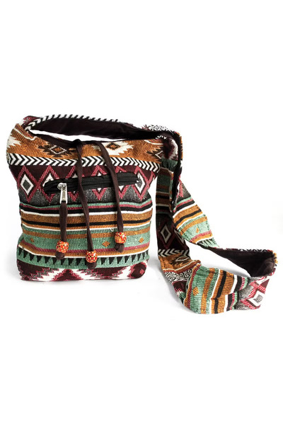 Ancient wisdom Small Ethnic Cotton Cotton Shoulder Bag – Boho-Chic Brown Patt...