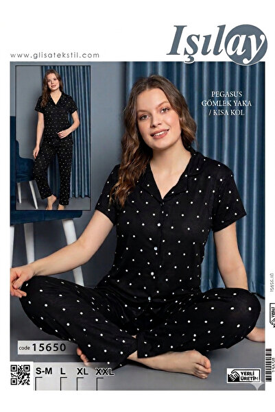 Işılay Pegasus Shirt Collar Buttoned Short Sleeved Premium Pajama Set
