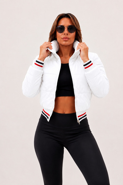 MEYASU Women's Short Puffer Coat Stand Collar Zippered Bomber Jacket