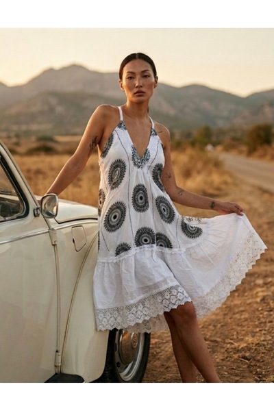 laviyonsa Authentic Cotton Lace Detailed Short Dress