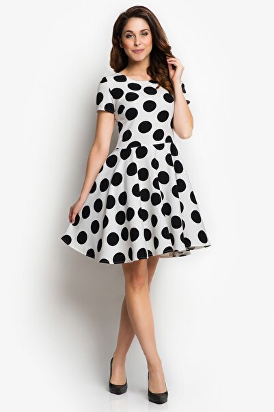 Awama Rochie dama, Awama, evazata, alb/negru, poliester-elastan, L INTL