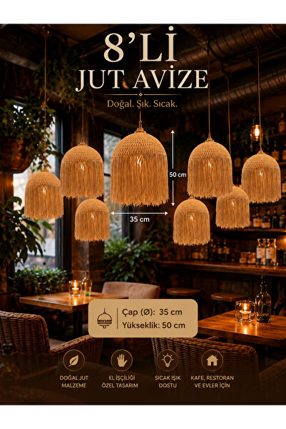 KBS HOME 8’li Doğal Jut Avize Bohem Tarzı