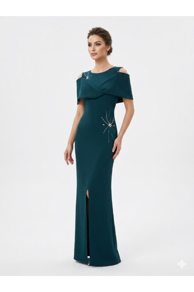 Topstar Charming Olive Green Long Evening Dress with Criss-Cross Draped Neckl...