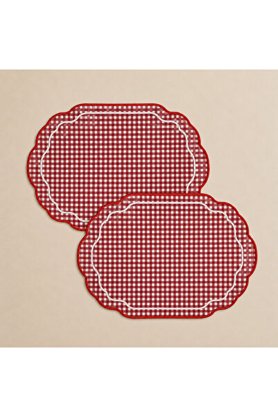 LİONYA DESİGN 2-Piece Red Gingham Frame Embroidered Placemat 45X30 – Premium ...
