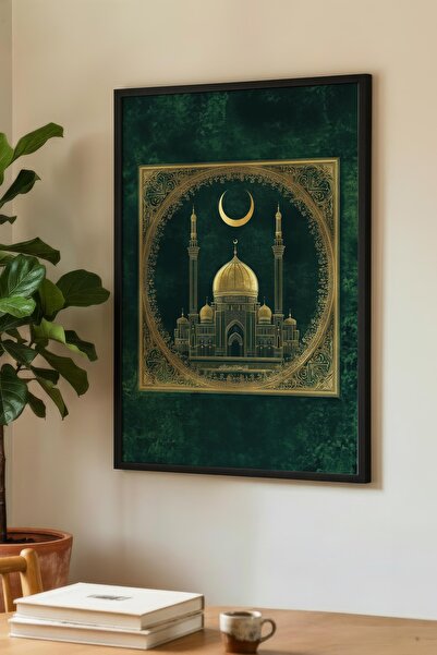 Zevahir Mobilya Dekorasyon Tablou unic din lemn cu broderie aurie verde smara...