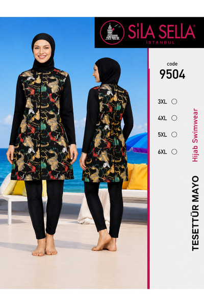 belpa Plus Size Women's Patterned Full Covered Hijab Swimsuit Set Lycra Long ...
