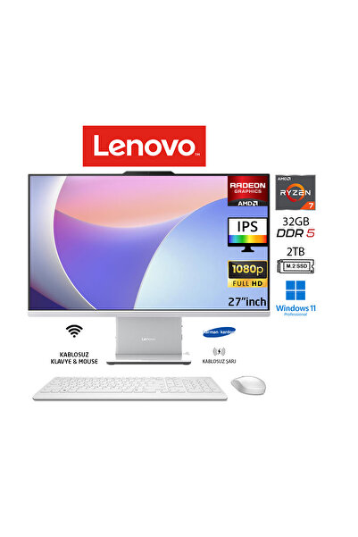 LENOVO Ideacentre 27ARR9 AIO Ryzen7 7735HS 32GB 2TB SSD BULUT GRİ W11PRO 27" ...