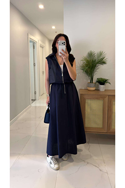 BİRCANÇİL Zandsan Navy Blue Vest Skirt Set