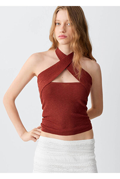 Mango Teen Çapraz halter yaka bluz