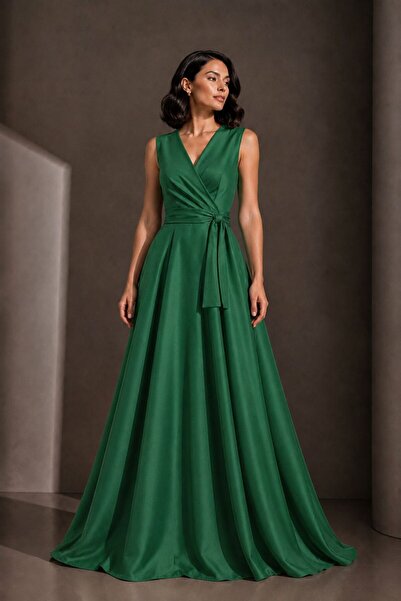 UNTIMELY Double-Breasted Duck Head Green Maxi Sleeveless Dress