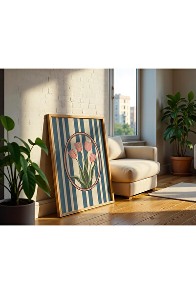 Tuba Decor Tablou cu ramă din lemn dintr-o singură bucată, lalele retro