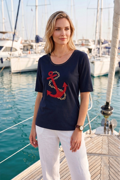 YXL COLLECTION Tricou pentru femei, mărime mare, din lycra, cu decolteu rotun...