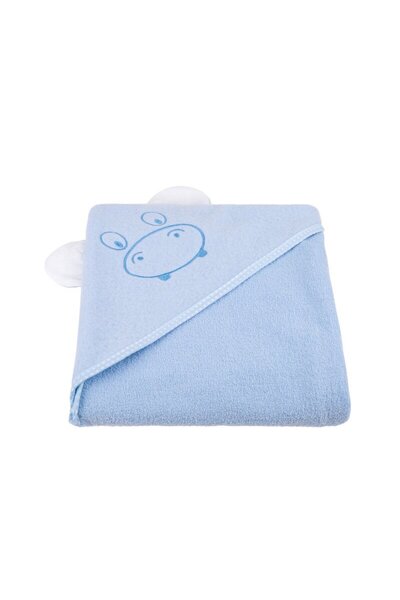 Bocioland Prosop din bumbac terry pentru copii Hippo Blue 80x80 cm,gluga brod...