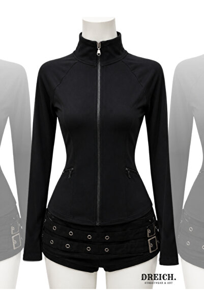 DREICH STREETWEAR ART Finger Detailed Slim Fit Fitness Yoga Pilates Zipper Bl...