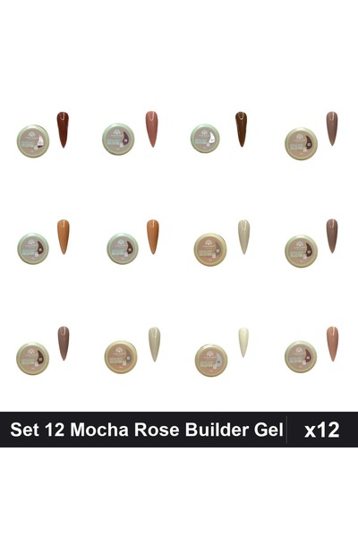 global fashion Set 12 Mocha Rose Builder Gel 15g - Nr.01-09 Construcție Unghii