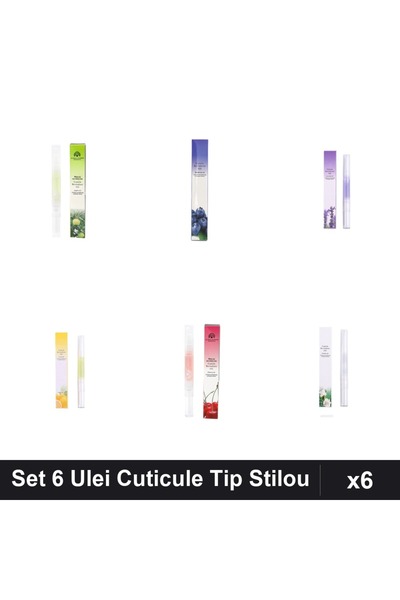 NAİLS Set 6 Ulei Cuticule Tip Stilou - Măr, Afine, Lavandă, Lămâie, Cireșe, Lily