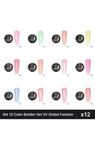 global fashion Set 12 Geluri UV de construcție colorate 15g - Nr.01 Nr.02 Nr....