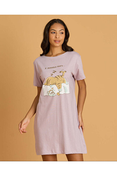 REDTAG Women Lilac Placement Print Night Shirt