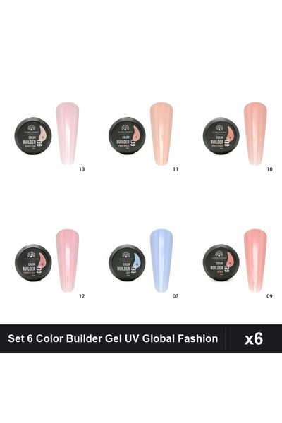 global fashion Set 6 Color Builder Gel UV 15g - Nr.03 Nr.09 Nr.10 Nr.11 Nr.12...