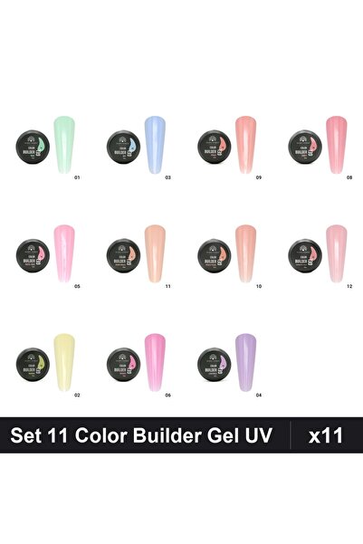 global fashion Set 11 Color Builder Gel UV 15g - Nr.01 Nr.03 Nr.05 Nr.08 Nr.09