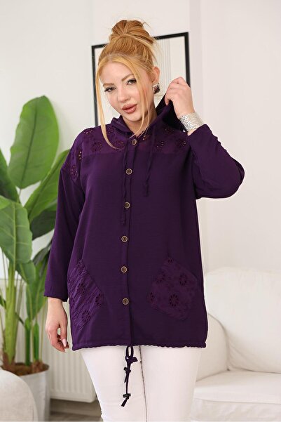 Siyezen Plus Size Purple Blouse with Scallop Detail