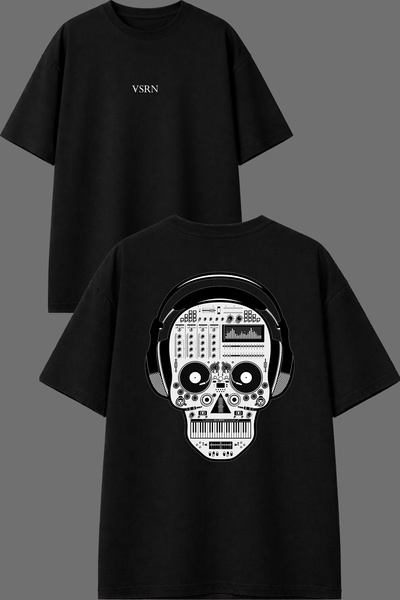 VSRN DJ Skeleton dizajn, crna oversize majica sa štampanjem na prednjoj i zad...