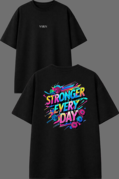 VSRN Μπλουζάκι Stronger Everyday Design με στάμπα μπροστά και πίσω, μαύρο, ov...
