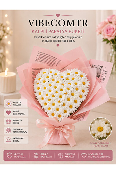vibecomtr Kalpli Papatya Buketi – Sevgiliye Romantik Dekoratif Hediye Buketi
