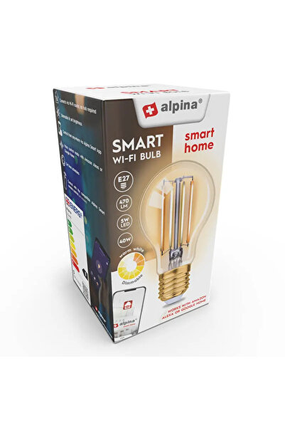 Alpina Bec inteligent Wi-Fi cu soclu E27, putere 4,9 W, culoare alb cald.