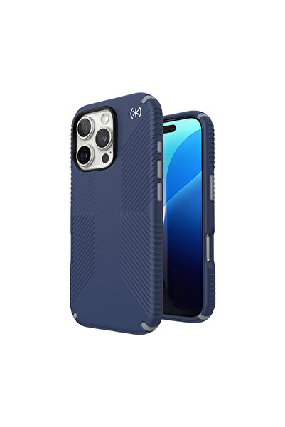 Speck Presidio2 Grip - Husă iPhone 16 Pro (Albastru Costier / Gri Prăfuit / Alb)
