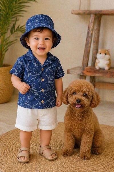 Minigimin Cicileri My Little One's Baby Boy Set with Hat, Shirt and Shorts - ...