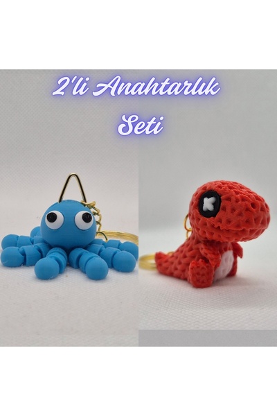 3DAtölyeMaker Light Blue Confused Octopus and Red Knitted Pattern Moving Dino...