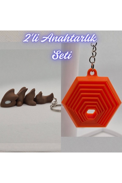 3DAtölyeMaker Dark Brown Flexible Dragon and Orange Moving Hexagon Keychain