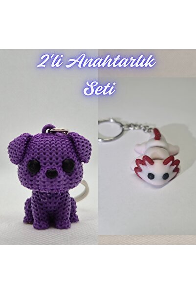 3DAtölyeMaker Purple Knitted Patterned Dog and Light Pink Flexible Axolotl Ke...