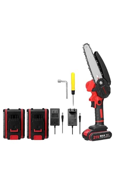 OEM Ferăstrău cu lanț portabil, roșu, 21V, 1200mAh, 5m/s, 6 inch, set cu 2 ba...