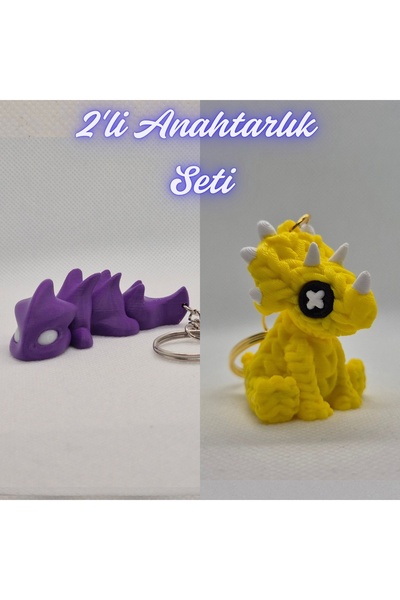 3DAtölyeMaker Purple Flexible Dragon and Yellow Knitted Pattern Triceratops K...