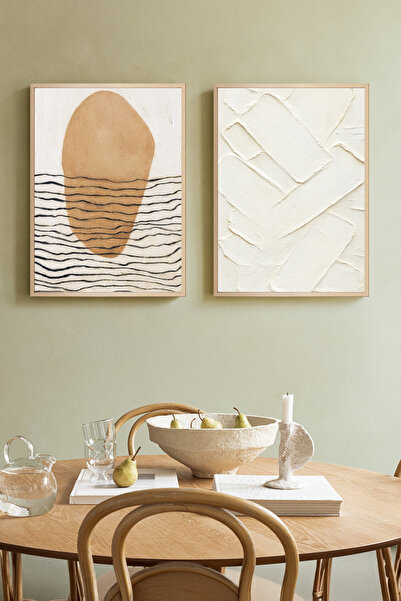 Muyika Design Ahşap Çerçeveli Tablo Seti Wabi Sabi Tasarım Minimalist Amorf L...