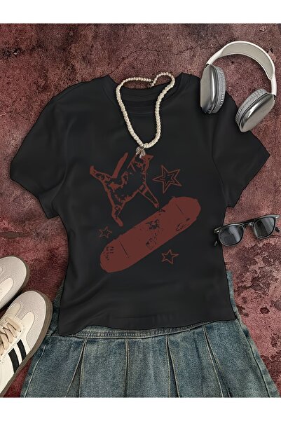 Le Savu بلوزة قصيرة مطبوعة من Kemer Boy Skate Star Cat