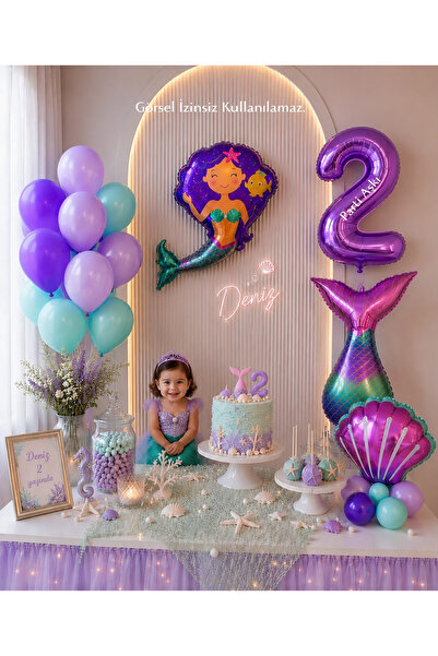 PARTİ AŞKI Pırıltılı Deniz Kızı 5'li Doğum Günü Balon Seti & Kız Çocuk Doğum ...