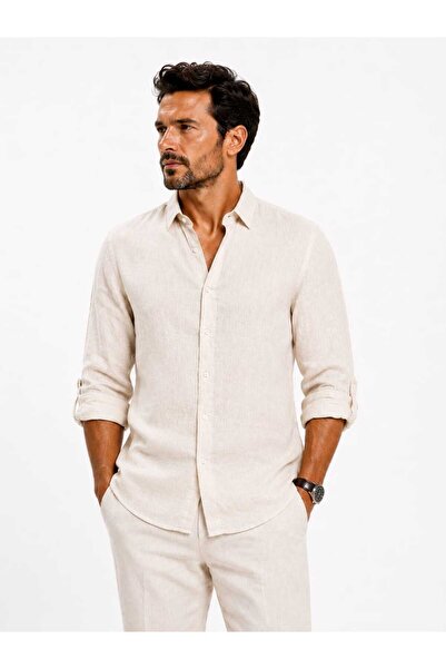 ANATOLIATEKSTILE Men's Premium Linen Shirt Elegant Casual Long Sleeve Slim Fit
