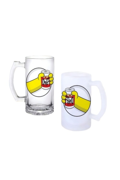 Ghostbastır Simpsons Duff Beer Glass with Handle, Available in Frosted or Cle...