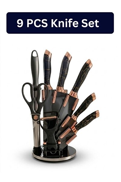 Trend Harbour 9-Piece Kitchen Knife Set | Rotating Stand & Built-in Sharpener...