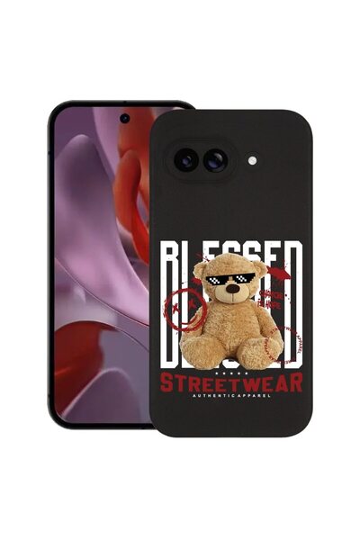 bestcase Калъф за Google Pixel 9a, Мече със сламка, Тънък силиконов 0.8ММ, Пр...