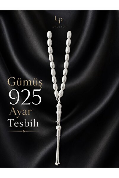 Up Atelier 925 Ayar Gümüş Çizgili Arpa Model Tesbih