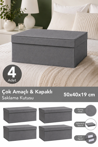 Meleni Home 4'lü Organizer Baza Hurç Seti - Çok Amaçlı Kapaklı Saklama Kutusu...