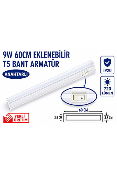 Lampist 60Cm 9W T5 Ledli Bant Armatür 6500K
