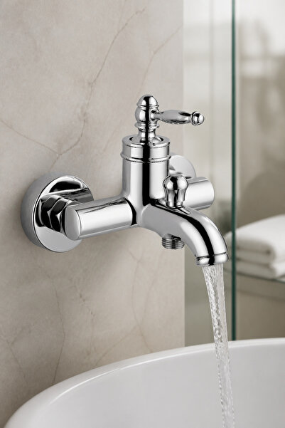 İSAOĞLU YAPI Silver Chrome Rustic Bathroom Faucet Retro Shower Fixture Brass ...