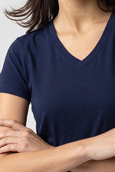 UNIQVIBE Tricou de damă cu mânecă scurtă și decolteu în V, din bumbac organic...